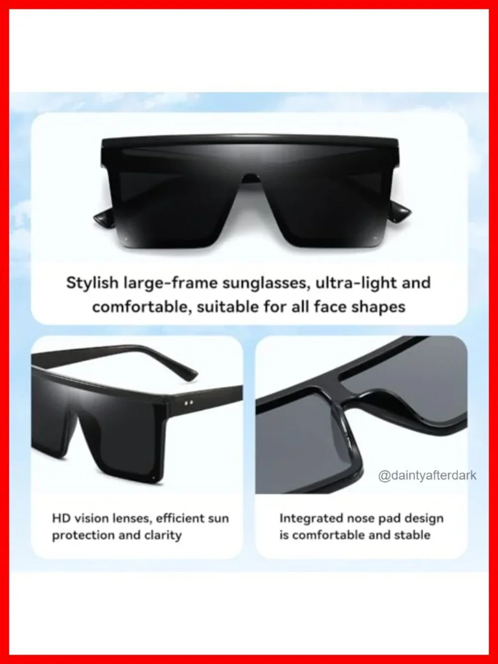 Oversized Square Flat Top Sunglasses Unisex UV400 Non-Polarized